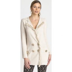 SWETER ELISABETTA FRANCHI. Białe sukienki damskie Elisabetta Franchi, z aplikacjami, z dzianiny, bez rękawów, bez kaptura. Za 1609,30 zł.