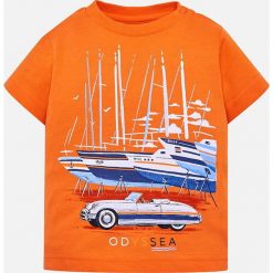 Mayoral - T-shirt dziecięcy 68-98 cm. Pomarańczowe t-shirty chłopięce Mayoral, z nadrukiem, z bawełny, bez rękawów. W wyprzedaży za 34,90 zł.
