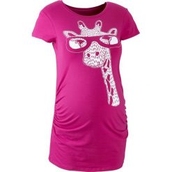 T-shirty damskie: T-shirt ciążowy z motywem żyrafy bonprix fuksja z nadrukiem