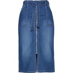 Spódniczka twillowa z wiązanym paskiem bonprix niebieski "stone”. Niebieskie spódniczki damskie bonprix, bez wzorów. Za 89,99 zł.