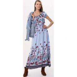Niebieska Sukienka Behang. Niebieskie sukienki damskie Born2be, xl, w kwiaty, bez kołnierzyka, bez rękawów, maxi. Za 59,99 zł.