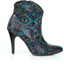 Eleganckie botki na szpilce - skóra naturalna - model 435 - motyw aztecki. Szare botki damskie Zapato, z jeansu, eleganckie, na wysokim obcasie, na obcasie, bez zapięcia. W wyprzedaży za 259,35 zł.