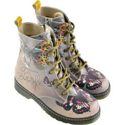 Buty zimowe męskie: Botki w kolorze szaro-jasnoróżowym ze wzorem