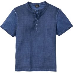 T-shirt z lnem bonprix indygo. Niebieskie koszulki męskie bonprix, m, bez wzorów, z tkaniny, bez kołnierzyka, bez rękawów. Za 74,99 zł.