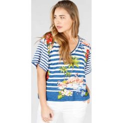 T-shirty damskie: T-shirt z nadrukiem, dekolt w serek, krótki rękaw