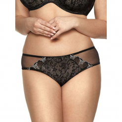 Stringi "Yvette" w kolorze czarnym. Czarne stringi Kinga, xs, w koronkowe wzory, z koronki. W wyprzedaży za 32,95 zł.
