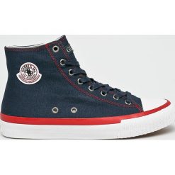 Guess Jeans - Trampki. Białe trampki męskie Guess Jeans, z aplikacjami, z jeansu, na sznurówki. W wyprzedaży za 319,90 zł.