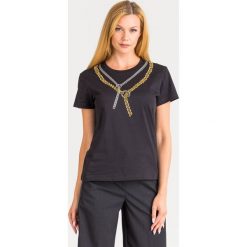 T-SHIRT PINKO. Czarne t-shirty damskie Pinko, s, z aplikacjami, z bawełny, z okrągłym kołnierzem. Za 359,40 zł.