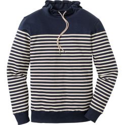 Bluza z szalowym kołnierzem Slim Fit bonprix ciemnoniebieski w paski. Niebieskie bluzy męskie bonprix, s, w paski, bez kołnierzyka, bez rękawów, bez kaptura. Za 89,99 zł.