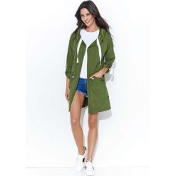 Khaki Bluza z Kapturem w Formie Wiosennego Płaszczyka. Brązowe bluzki damskie marki Molly.pl, uniwersalny, z dzianiny, z kapturem, z długim rękawem. Za 154,90 zł.