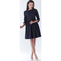 Granatowa Elegancka Sukienka z Okrągłym Kołnierzykiem. Brązowe sukienki balowe marki numoco, l, w paski, z dekoltem na plecach. Za 139,90 zł.