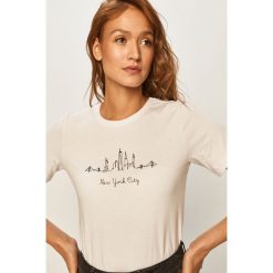 Answear - T-shirt. Białe bluzki damskie ANSWEAR, s, z nadrukiem, z bawełny, casualowe, z okrągłym kołnierzem. Za 49,90 zł.