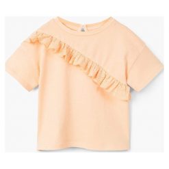 Mango Kids - Top dziecięcy Flora 80-98 cm. Szare bluzki dziewczęce marki Mango Kids, z aplikacjami, z bawełny, z okrągłym kołnierzem. W wyprzedaży za 19,90 zł.