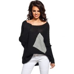 Sweter w kolorze czarno-szarym. Niebieskie swetry klasyczne damskie marki bonprix, na lato, w kwiaty, z asymetrycznym kołnierzem. Za 89,95 zł.