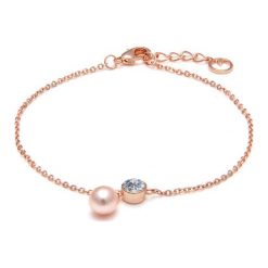 Bransoletki damskie: Pozłacana bransoletka z kryształem Swarovski i perłą