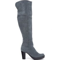 Kozaki - skóra naturalna - model 185 - kolor stalowy. Szare kozaki damskie Zapato, na randkę, na zimę, z dzianiny, klasyczne, przed kolano, na wysokim obcasie, na obcasie, bez zapięcia. W wyprzedaży za 367,50 zł.