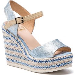 Espadryle KANNA - 19KV9102 Cometa Azul. Niebieskie espadryle damskie marki Kanna, bez wzorów, ze skóry, bez obcasa, na obcasie. Za 539,00 zł.