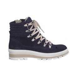 Tamaris Buty granatowy female niebieski 38. Niebieskie botki damskie Tamaris, z zamszu, klasyczne, bez obcasa, na sznurówki. Za 399,00 zł.