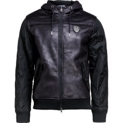 Kurtka EA7 EMPORIO ARMANI. Czarne płaszcze męskie EA7 Emporio Armani, bez wzorów, ze skóry, z kapturem. W wyprzedaży za 812,00 zł.