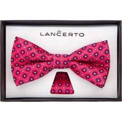 Mucha Różowa w Kwiatki. Różowe muszki męskie LANCERTO, w kwiaty, z dzianiny, eleganckie. W wyprzedaży za 39,90 zł.