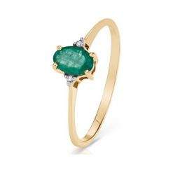 Wyjątkowy Pierścionek Złoty - złoto 585, Diament 0,01ct,szmaragd. Żółte pierścionki damskie W.KRUK, z diamentem, złote. Za 1249,00 zł.
