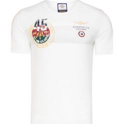 T-shirt AERONAUTICA MILITARE. Białe t-shirty męskie Aeronautica Militare, z nadrukiem, z bawełny, militarne, z okrągłym kołnierzem. Za 280,00 zł.
