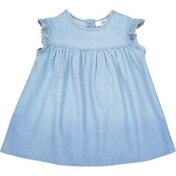 Sukienka z denimu, 1 mies. - 3 lata. Niebieskie sukienki niemowlęce marki La Redoute Collections, z bawełny, z krótkim rękawem, krótkie, mini. Za 88,16 zł.