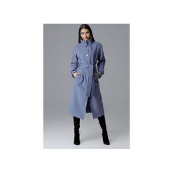 Płaszcz M624 Niebieski. Niebieskie płaszcze damskie FIGL, xl, w paski, eleganckie, długie. Za 329,00 zł.