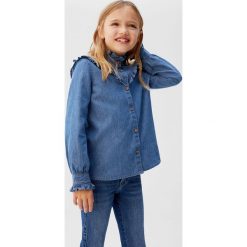 Mango Kids - Koszula dziecięca Estrella 110-164 cm. Niebieskie bluzki dziewczęce Mango Kids, bez wzorów, z bawełny, ze stójką, z długim rękawem, długie, bez kaptura. W wyprzedaży za 63,90 zł.