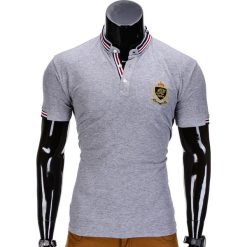 Koszulka męska polo z nadrukiem S849 - szara. Szare koszulki męskie Ombre Clothing, s, z nadrukiem, polo, bez rękawów. Za 24,99 zł.