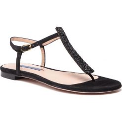 Sandały STUART WEITZMAN - Splendor ZL77287 Black Sue/Crystal. Czarne klapki damskie marki Stuart Weitzman, bez wzorów, ze skóry, bez obcasa, na obcasie. Za 1709,00 zł.
