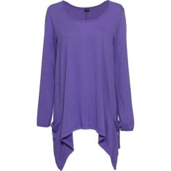 Shirt z długim rękawem bonprix hiacyntowy. Fioletowe koszulki damskie marki bonprix, bez wzorów, eleganckie, z asymetrycznym kołnierzem. Za 37,99 zł.