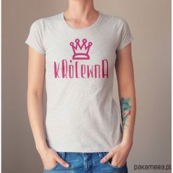 Królewna dopasowana koszulka tshirt damski. Szare bluzki damskie marki Pakamera, s, z nadrukiem, z bawełny. Za 85,00 zł.