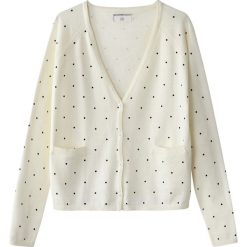 Sweter z dekoltem w serek z nadrukiem w grochy. Szare kardigany damskie marki MADEMOISELLE R, l, w grochy, z bawełny. Za 102,86 zł.
