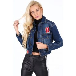 Kurtka jeansowa z naszywkami RR10730. Szare kurtki damskie marki Fasardi, s, z aplikacjami, z jeansu, bez kaptura. Za 289,00 zł.