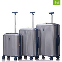 Walizki (3 szt.) w kolorze niebiesko-srebrnym. Szare walizki Lys, bez wzorów, z materiału. W wyprzedaży za 580,95 zł.
