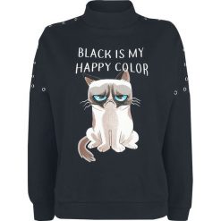 Grumpy Cat Black Is My Happy Color Bluza damska czarny. Czarne bluzy damskie marki Grumpy Cat, xl, z nadrukiem, bez rękawów, bez kaptura. Za 184,90 zł.