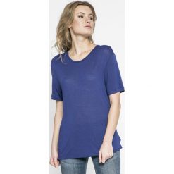 Tommy Jeans - Top. Niebieskie topy damskie marki Tommy Jeans, s, z wiskozy, z okrągłym kołnierzem. W wyprzedaży za 119,90 zł.