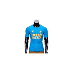 T-SHIRT MĘSKI Z NADRUKIEM S814 - TURKUSOWY. Niebieskie t-shirty męskie z nadrukiem marki Ombre Clothing, m, z bawełny. Za 29,00 zł.