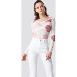 NA-KD V-neck Mesh Top - Pink,White. Różowe topy damskie NA-KD, bez wzorów, z materiału, bez kołnierzyka. Za 100,95 zł.