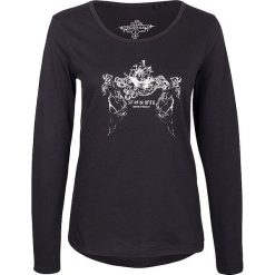 Koszulka w kolorze czarnym. Czarne t-shirty damskie marki Dreimaster, xs, z nadrukiem, z bawełny, z okrągłym kołnierzem, z długim rękawem. W wyprzedaży za 64,95 zł.