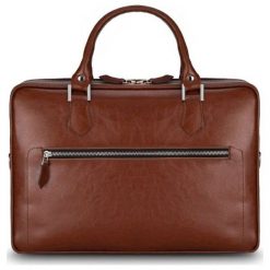 Ekskluzywna Skórzana torba na laptop z uchwytem na walizkę brązowa vintage. Pomarańczowe torby męskie skórzane Solier Gold, bez wzorów, ze skóry, klasyczne, na ramię, małe. Za 549,00 zł.