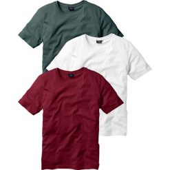 T-shirt (3 szt.) bonprix bordowy + ciemnozielony + biały. Czerwone t-shirty męskie bonprix, s, bez wzorów, z dżerseju, z okrągłym kołnierzem. Za 68,97 zł.