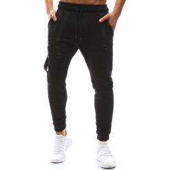 Joggery męskie: Spodnie męskie joggery czarne (ux1142)