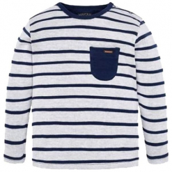Koszulka w kolorze granatowo-białym. Białe t-shirty chłopięce z długim rękawem marki Mayoral, w paski. W wyprzedaży za 44,95 zł.