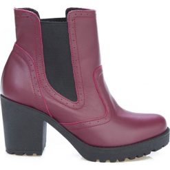 Ocieplane sztyblety na grubym obcasie - skóra naturalna - model 464 - kolor bordowy. Czerwone botki damskie Zapato, ze skóry, bez obcasa, bez zapięcia. Za 399,00 zł.