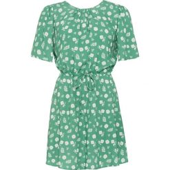 Sukienka ze sznurowaniem bonprix zielono-biały w kwiaty. Zielone sukienki damskie bonprix, w kwiaty, bez kołnierzyka, bez rękawów. Za 54,99 zł.
