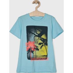 Name it - T-shirt dziecięcy 122-164 cm. Żółte t-shirty chłopięce Name it, z nadrukiem, z bawełny, bez rękawów. W wyprzedaży za 19,90 zł.