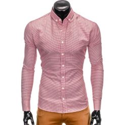 KOSZULA MĘSKA W KRATĘ Z DŁUGIM RĘKAWEM K400 - CZERWONA. Czerwone koszule męskie Ombre Clothing, s, bez wzorów, eleganckie, bez kołnierzyka, z długim rękawem. Za 39,00 zł.