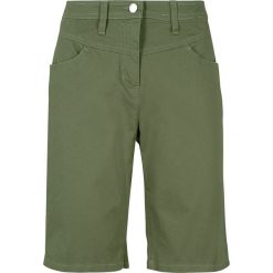 Bermudy ze stretchem bonprix ciemny khaki. Zielone spodnie damskie bonprix. Za 79,99 zł.